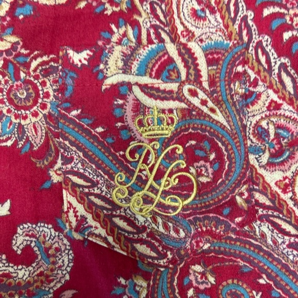 LAUREN Ralph Lauren Red/Gold Paisley Print Pajama Top. Size XL. - Picture 6 of 9